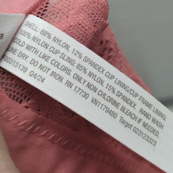 Auden NWOT Size 40C Pink Coral Lace Unlined Scoop Balconette Underwire Bra - Picture 8 of 8